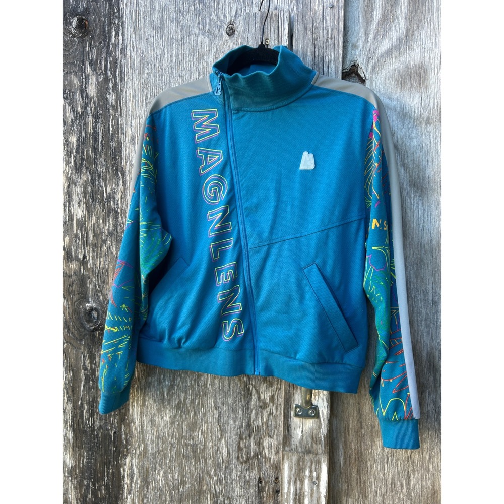Magnlens Track Jacket Blue Neon Graphic Zip Up Y2K Retro Streetwear Size M